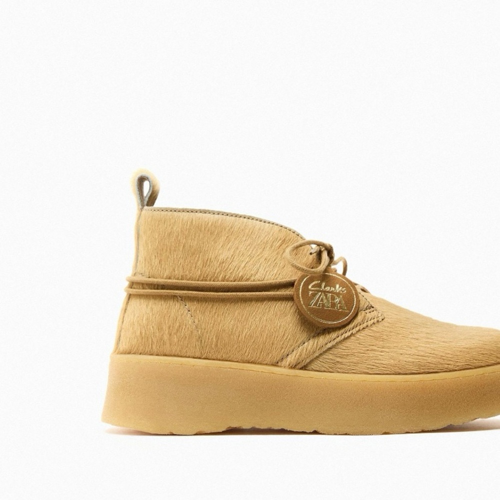 ZARA X Clarks Furry Tan Lace-Up Shoe Wallabees